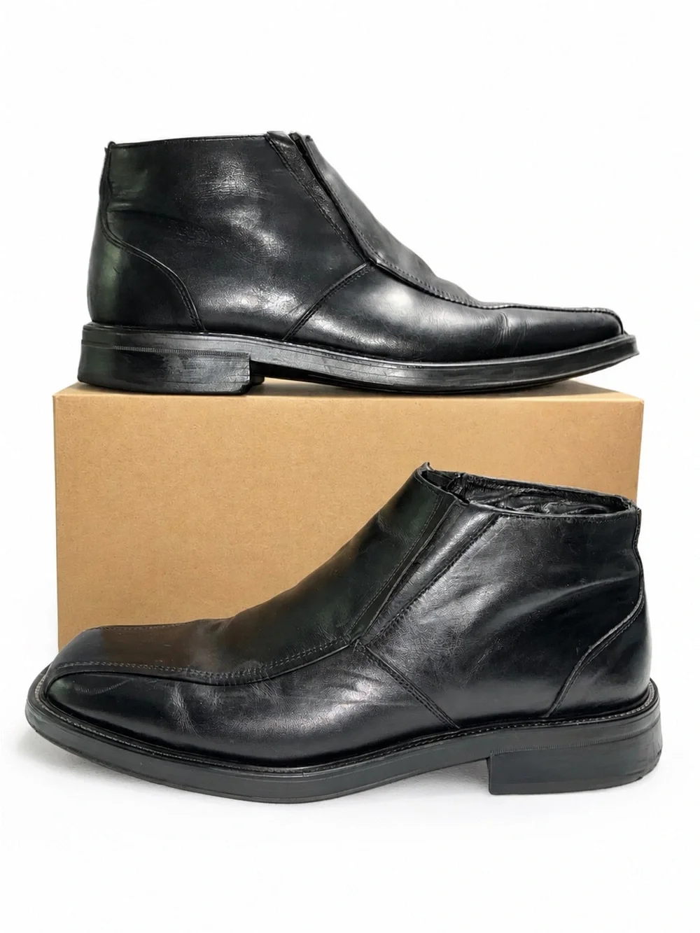 Venturini Black Leather Square Toe Low Boots Made in Italy Men’s Size 12 M